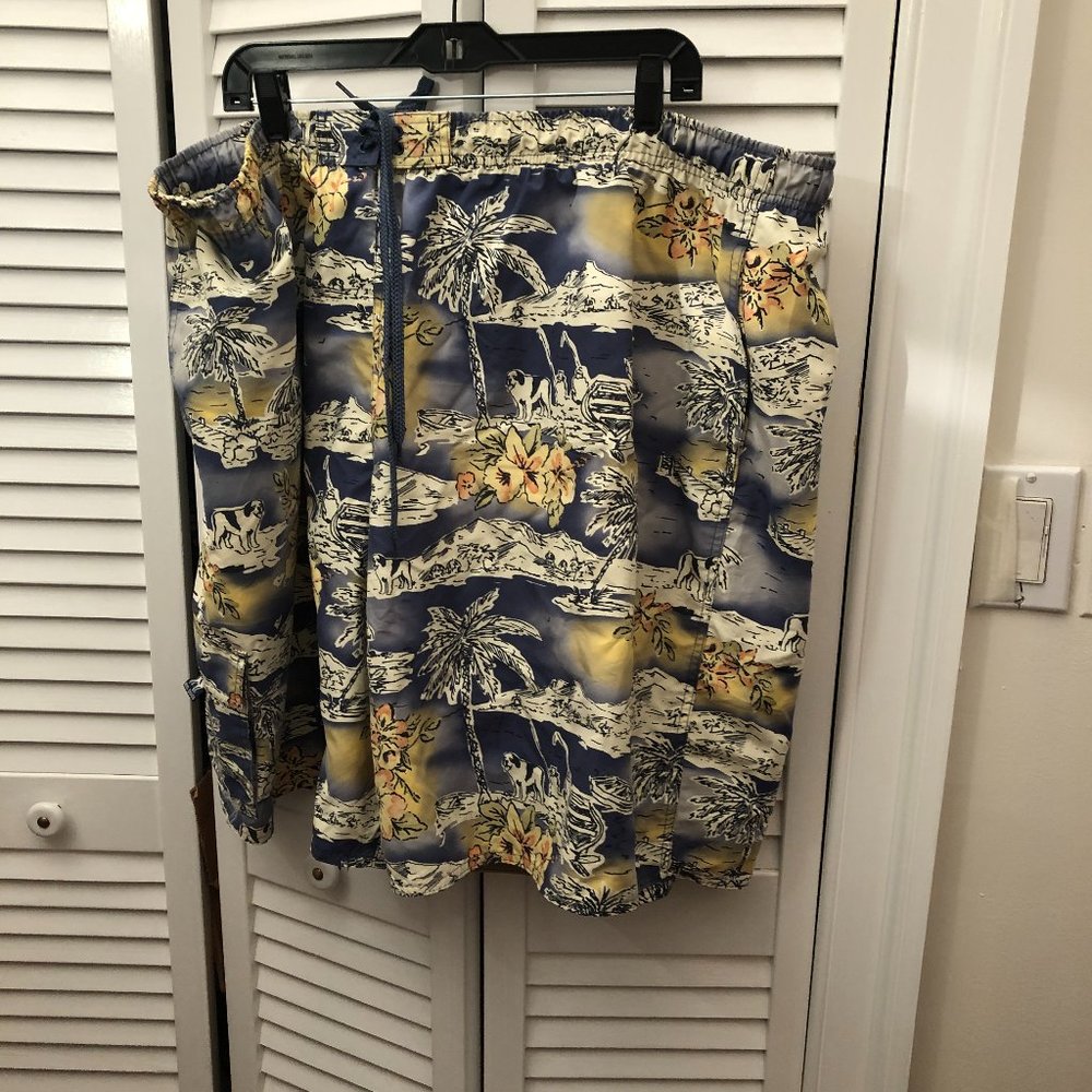 Big Dogs men flowery yellow and navy pastel swim trunks, 4X